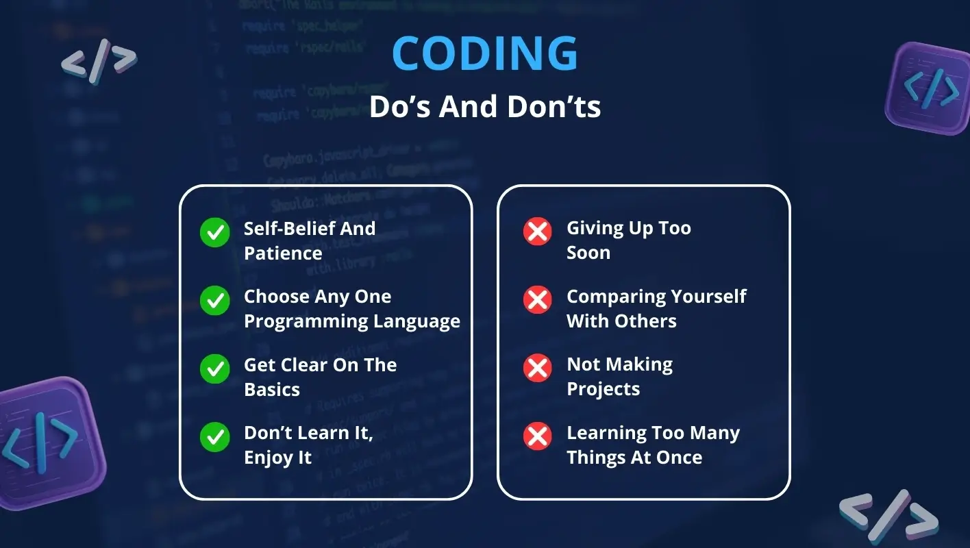 do’s and don’ts in coding with best practices and common mistakes for beginners seeking coding assignment help.